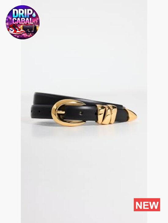 Chunky Metal Leather Belt with Polished Gold-Tone Hardware main image 4